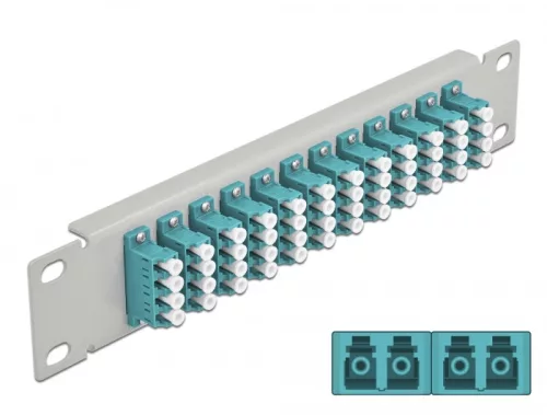Delock 10  üvegszálas patch panel 12 portos LC Quad vízkék 1U szürke (DL-66799)