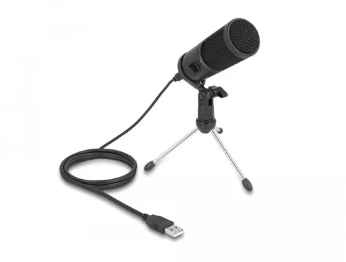 Delock USB-s kondenzátor mikrofon állvánnyal személyi számítógéphez és laptophoz, 24 Bit / 192 kHz (DL-66832)