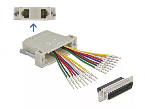 Delock D-Sub 25 tűs krimp apa - 2 x RJ45 anya eszköz készlettel bézs színben (DL-66833)