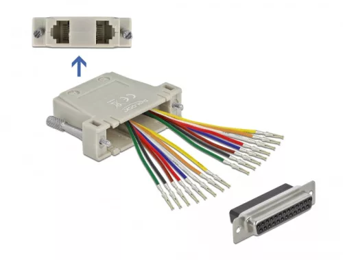 Delock D-Sub 25 tűs krimp anya - 2 x RJ45 anya eszközkészlettel bézs színben (DL-66834)
