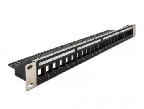 Delock 19  Keystone patchpanel terhelésmentesítővel, 24 portos, fekete (DL-66865)
