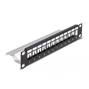   Delock 10  Keystone patch panel 12 porttal és tehermentesítővel 1U fekete (DL-66874)