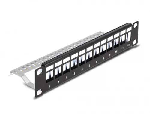 Delock 10  Keystone patch panel 12 porttal és tehermentesítővel 1U fekete (DL-66874)