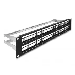   Delock 19  Keystone patch panel 48 porttal és tehermentesítőkkel 2U fekete (DL-66878)