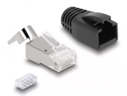 Delock RJ45 Moduláris csatlakozó feszültség mentesítővel Cat.6A, Cat.7 és hajlítás védővel 25 db (DL-66903)