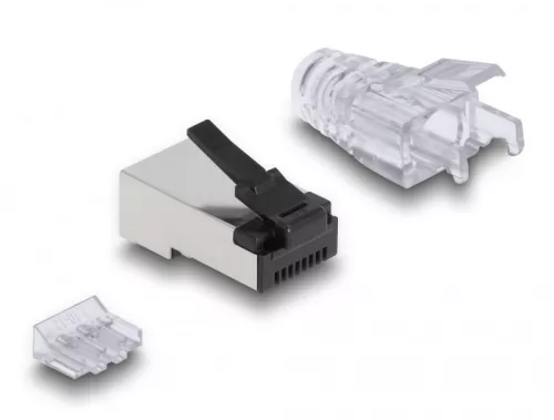 Delock RJ45 Moduláris csatlakozó robosztus kilinccsel Cat.6 és hajlítás védő borítással 50 db (DL-66906)