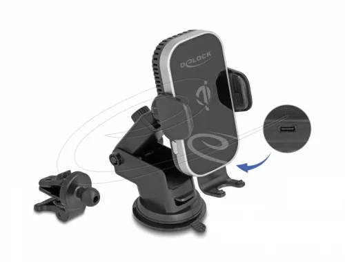 Delock vezeték nélküli autós töltő okostelefon-tartó töltési és hűtési funkcióval 15 W   Qi (DL-66939)
