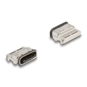   Delock M12 A-kódolt adapter 8 tűs apa - RJ45 anya Cat.5e beszerelő mélyedéssel, 90 -ban hajlított, narancssárga színű (DL-66944)