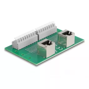   Delock RJ45 2 db. anya - 2 db. Terminal block nyomógombbal hajlított DIM sínhez (DL-66995)