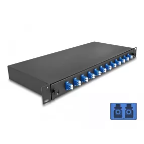   Delock 19  optikai szálösszefűző doboz 12 db. LC Duplex OS2 1U teljes elrendezés kész az összefűzésre (DL-67003)
