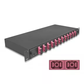   Delock 19  optikai szálösszefűző doboz 12 db. SC Duplex OM4 1U teljes elrendezés kész az összefűzésre (DL-67008)