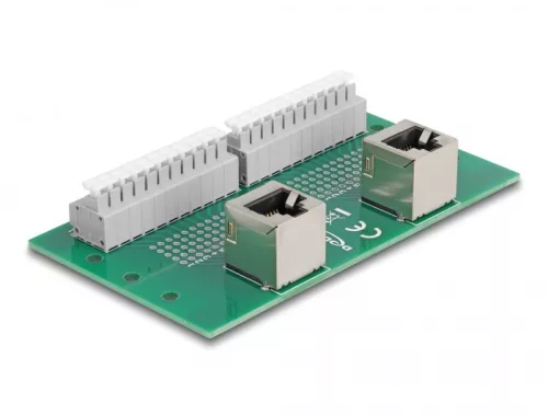 Delock RJ50 2 db. anya - 2 db. Terminal block nyomógombbal hajlított DIM sínhez (DL-67015)