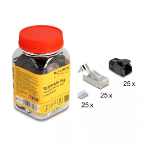   Delock RJ45 Moduláris csatlakozó feszültség mentesítővel Cat.8.1 és hajlítás védő papucsokkal 25 db.-os szett (DL-67017)