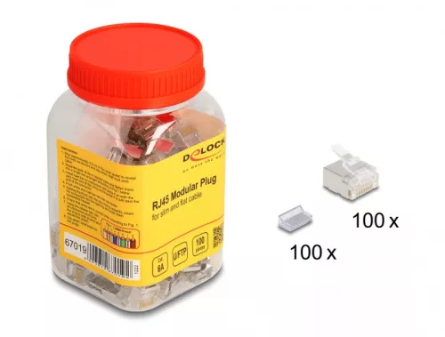 Delock RJ45 Moduláris csatlakozó Cat.6A vékony és lapos kábelekre 100 db.-os szett (DL-67019)