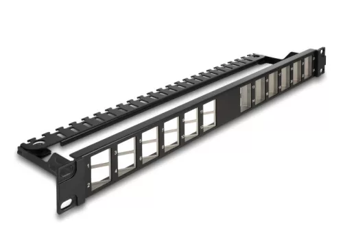 Delock 19  Keystone patch panel 24 porttal hajlított húzásmentesített fekete (DL-67042)