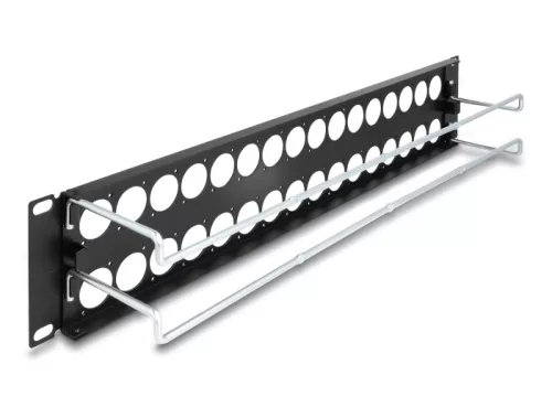 Delock 19  D-típusú patch panel húzásmentesítéssel, 32 porttal 2U fekete (DL-67057)