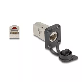   Delock D-típusú RJ45 beépített csatlakozó Cat.6A STP védősapkával IP66 por- és vízbiztos (DL-67061)