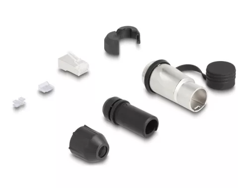 Delock RJ45 moduláris dugasz Cat.6A átvezető csatolóval és védősapkával IP66 por- és vízbiztos (DL-67067)