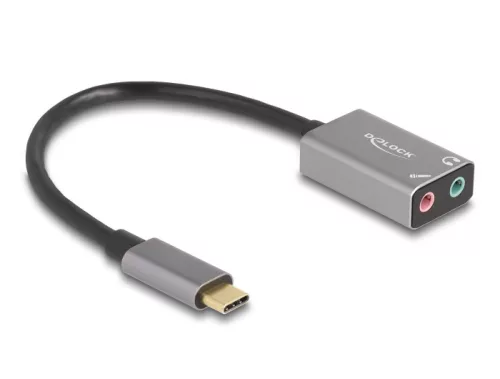 Delock Külső USB Type-C  csatlakozójú hangkártya 2 x 3,5 mm sztereo jack Plug & Play audio adapterrel (DL-67071)
