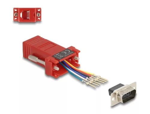 Delock D-Sub 9-tűs dugó   RJ12 anya összekötő adapter piros (DL-67074)