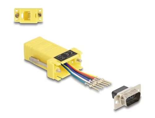 Delock D-Sub 9-tűs dugó   RJ12 anya összekötő adapter sárga (DL-67076)
