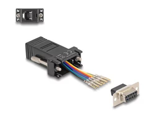 Delock D-Sub 9-tűs anya   RJ12 anya összekötő adapter fekete (DL-67077)