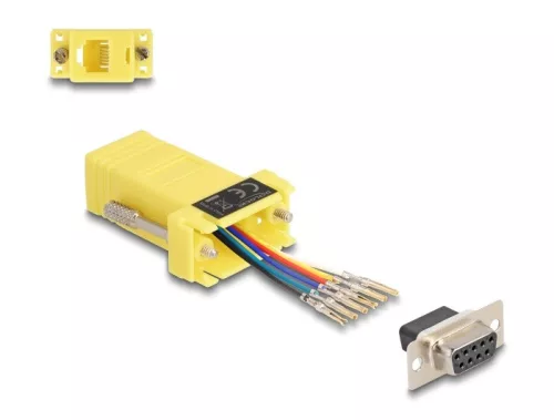 Delock D-Sub 9-tűs anya   RJ12 anya összekötő adapter sárga (DL-67081)