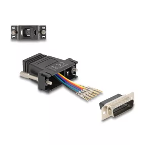   Delock D-Sub 15-tűs dugó   RJ12 anya összekötő adapter fekete (DL-67082)