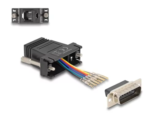 Delock D-Sub 15-tűs dugó   RJ12 anya összekötő adapter fekete (DL-67082)
