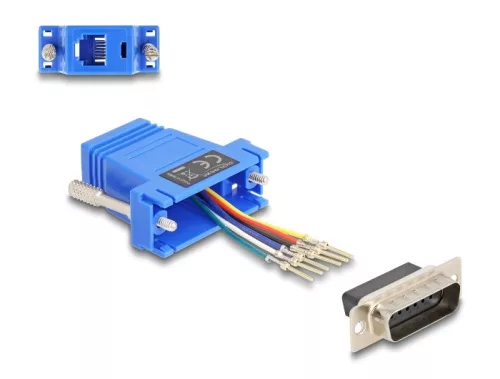 Delock D-Sub 15-tűs dugó   RJ12 anya összekötő adapter kék (DL-67085)