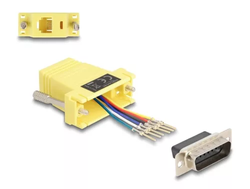 Delock D-Sub 15-tűs dugó   RJ12 anya összekötő adapter sárga (DL-67086)
