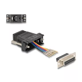   Delock D-Sub 15-tűs anya   RJ12 anya összekötő adapter fekete (DL-67087)