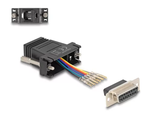 Delock D-Sub 15-tűs anya   RJ12 anya összekötő adapter fekete (DL-67087)