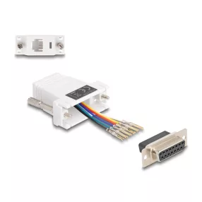   Delock D-Sub 15-tűs anya   RJ12 anya összekötő adapter fehér (DL-67088)