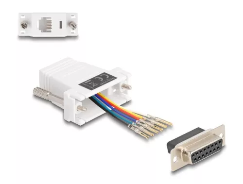 Delock D-Sub 15-tűs anya   RJ12 anya összekötő adapter fehér (DL-67088)