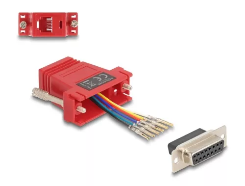 Delock D-Sub 15-tűs anya   RJ12 anya összekötő adapter piros (DL-67089)