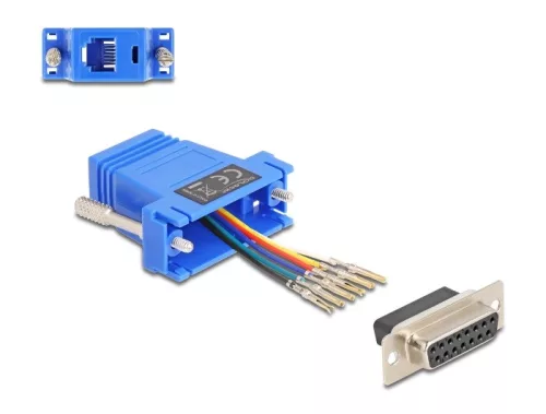 Delock D-Sub 15-tűs anya   RJ12 anya összekötő adapter kék (DL-67090)