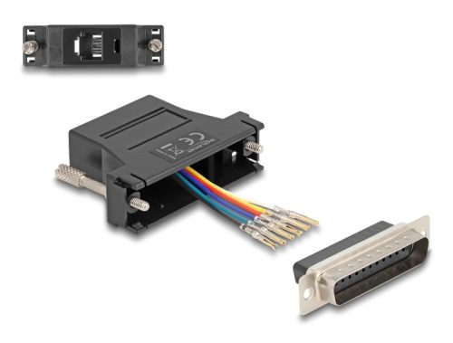 Delock D-Sub 25-tűs dugó   RJ12 anya összekötő adapter fekete