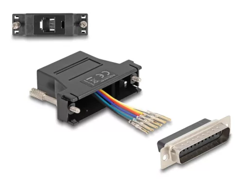 Delock D-Sub 25-tűs dugó   RJ12 anya összekötő adapter fekete (DL-67092)