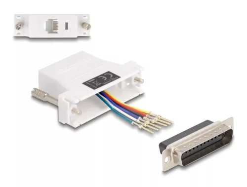 Delock D-Sub 25-tűs dugó   RJ12 anya összekötő adapter fehér (DL-67093)