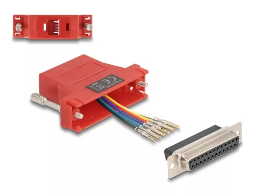 Delock D-Sub 25-tűs anya   RJ12 anya összekötő adapter piros (DL-67099)