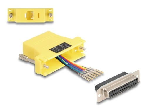 Delock D-Sub 25-tűs anya   RJ12 anya összekötő adapter sárga