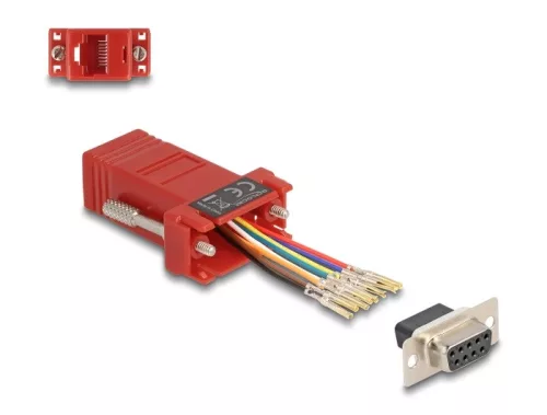 Delock D-Sub 9-tűs anya   RJ45 anya összekötő adapter piros (DL-67106)