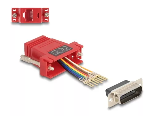 Delock D-Sub 15-tűs dugó   RJ45 anya összekötő adapter piros (DL-67109)