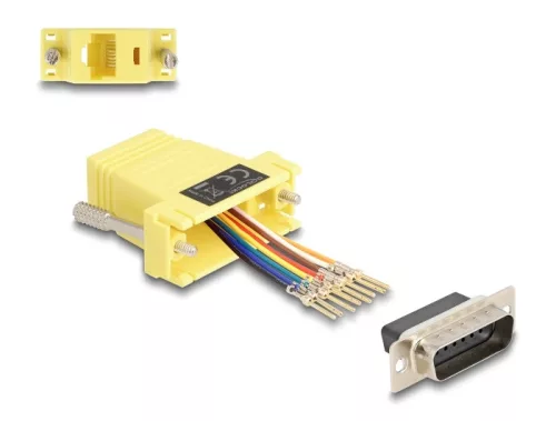 Delock D-Sub 15-tűs dugó   RJ45 anya összekötő adapter sárga (DL-67110)
