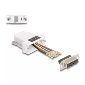   Delock D-Sub 15-tűs anya   RJ45 anya összekötő adapter fehér (DL-67111)