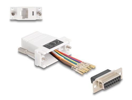 Delock D-Sub 15-tűs anya   RJ45 anya összekötő adapter fehér