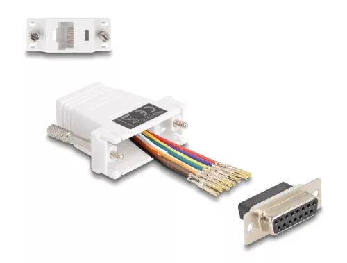 Delock D-Sub 15-tűs anya   RJ45 anya összekötő adapter fehér (DL-67111)