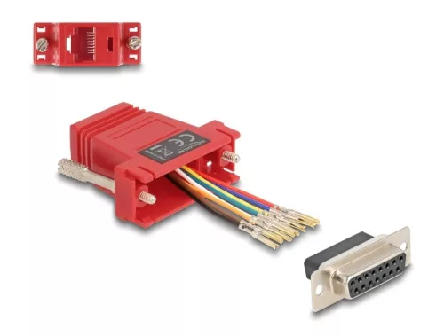 Delock D-Sub 15-tűs anya   RJ45 anya összekötő adapter piros (DL-67112)