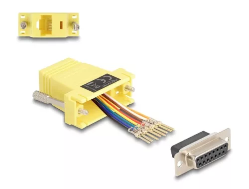 Delock D-Sub 15-tűs anya   RJ45 anya összekötő adapter sárga (DL-67113)